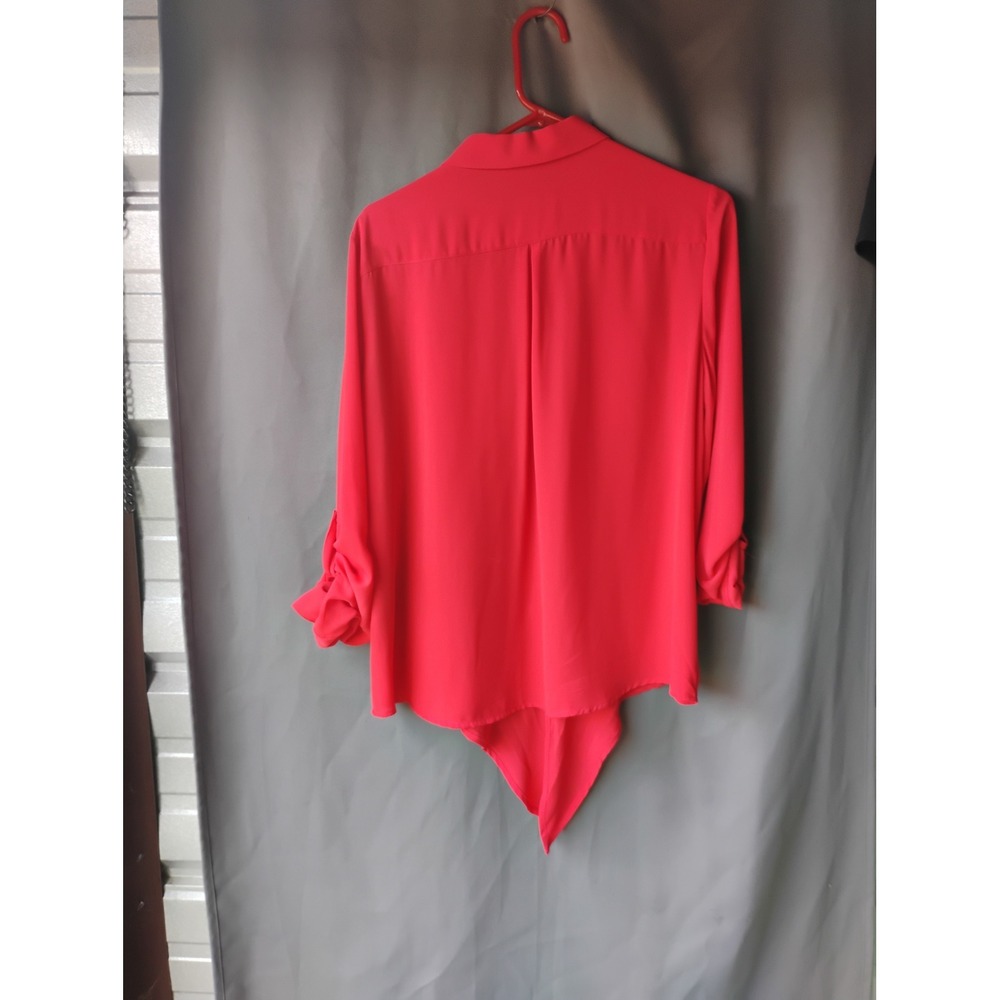 Allison Daley Red Tie Front Roll Tab Sleeve Button Down Blouse Medium